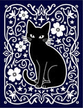 Mystical Black Cat Floral Whimsical Night Rug