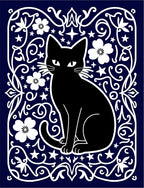 Mystical Black Cat Floral Whimsical Night Rug