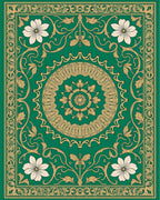 Emerald Gold Floral Mandala Ornamental Rug