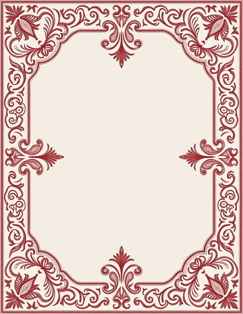 Deep Red Floral Scroll Border Rug