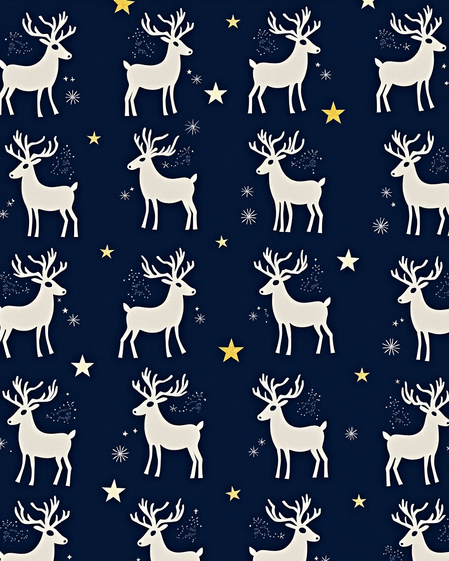 White Reindeer Golden Stars Night Rug