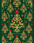 Green Red Gold Floral Garland Rug