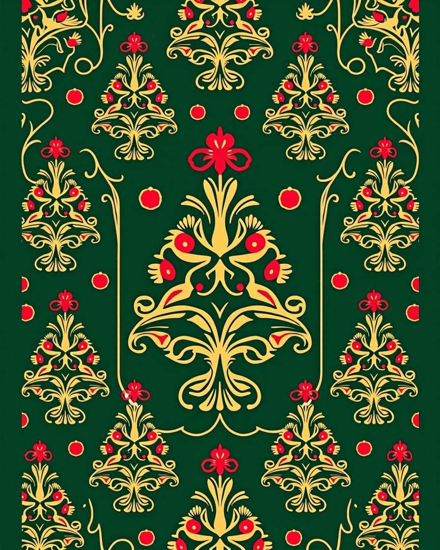 Green Red Gold Floral Garland Rug