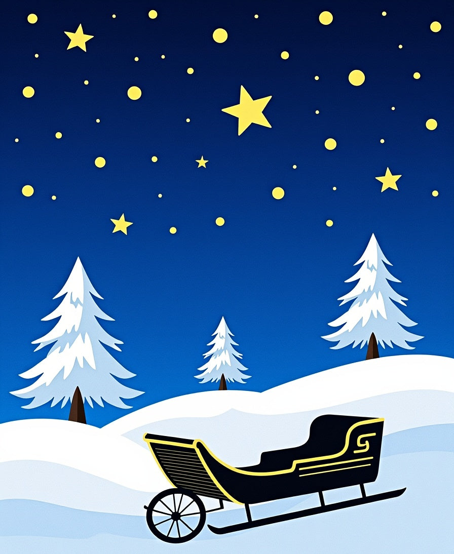 Winter Night Sleigh Stars Snowscape Rug
