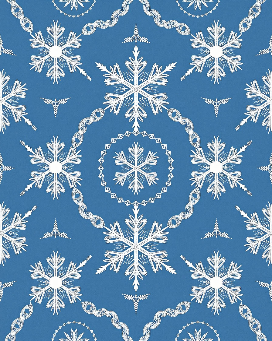Blue White Snowflake Medallion Snowfall Rug