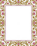 Elegant Pink Floral Gold Vine Border Rug