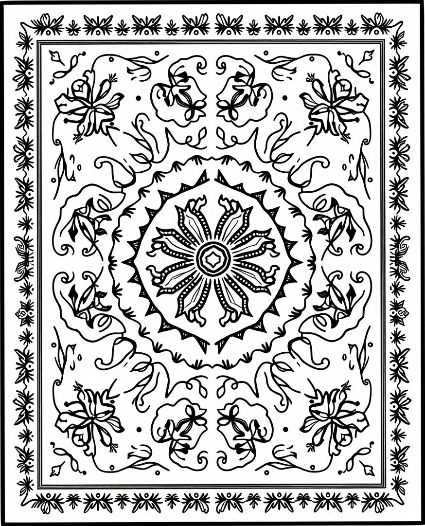 Black White Floral Mandala Rug