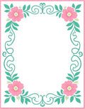 Pink Floral Vines Scrollwork Border Rug