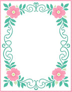 Pink Floral Vines Scrollwork Border Rug
