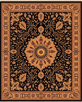 Golden Black Medallion Floral Border Rug