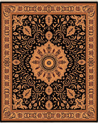 Golden Black Medallion Floral Border Rug