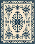 Deep Blue Floral Crests Ivory Field Rug