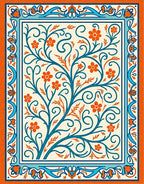 Orange Blue Floral Tree Border Rug