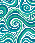 Teal Green White Swirling Wave Rug