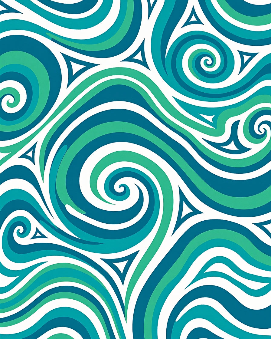 Teal Green White Swirling Wave Rug