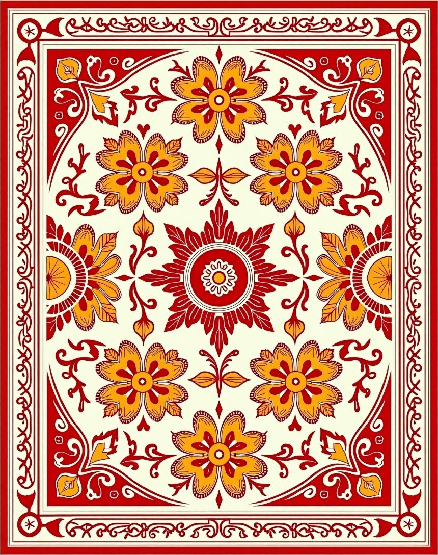 Crimson Gold Floral Medallion Rug