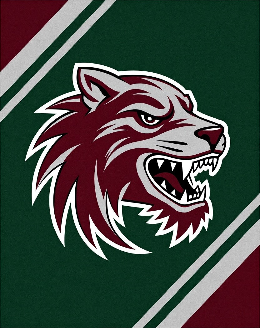 Maroon Wolf Head Dark Green Stripes Rug