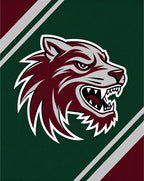 Maroon Wolf Head Dark Green Stripes Rug