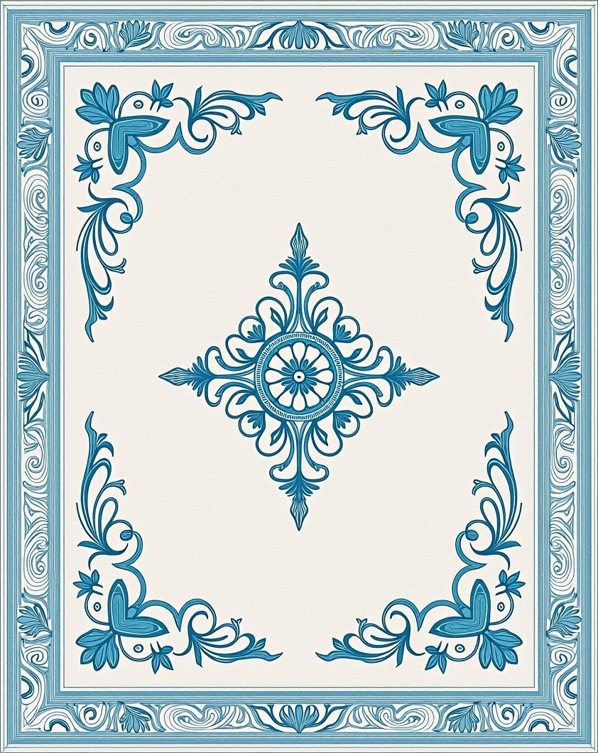 Blue Floral Medallion Border Rug