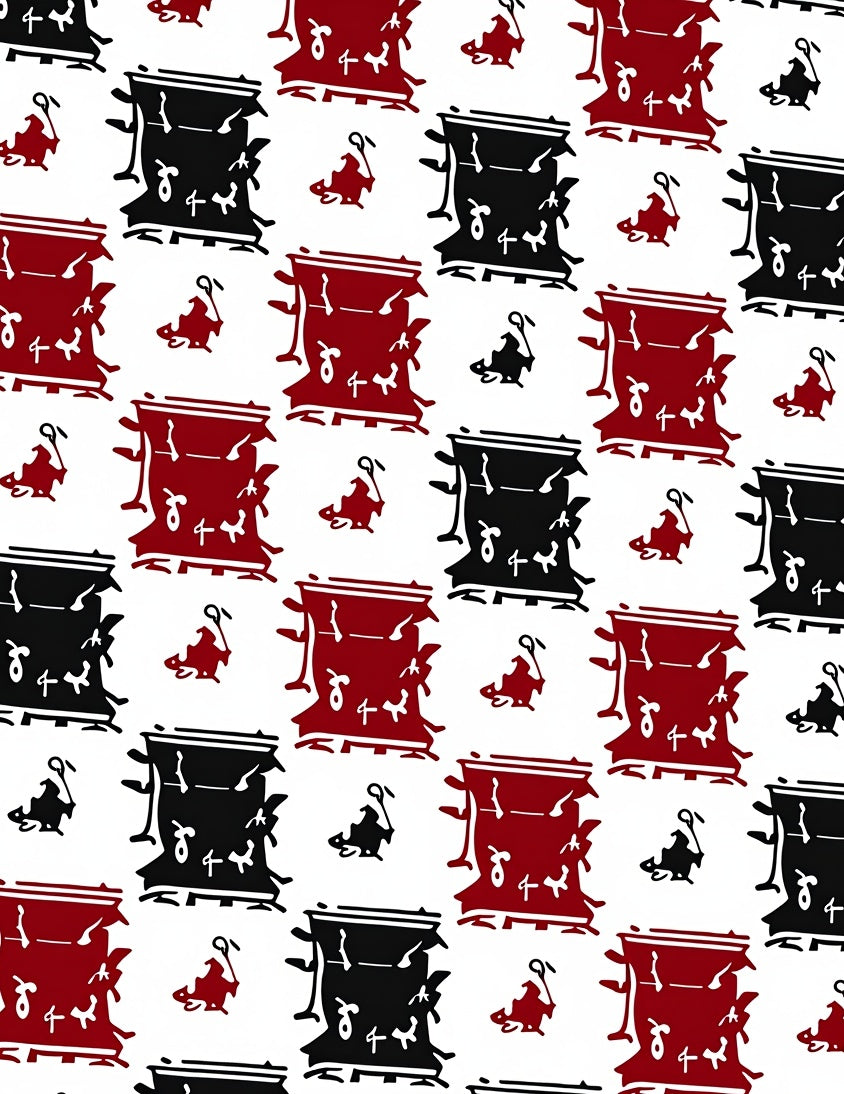 Bold Red Black Drum Collage Rug