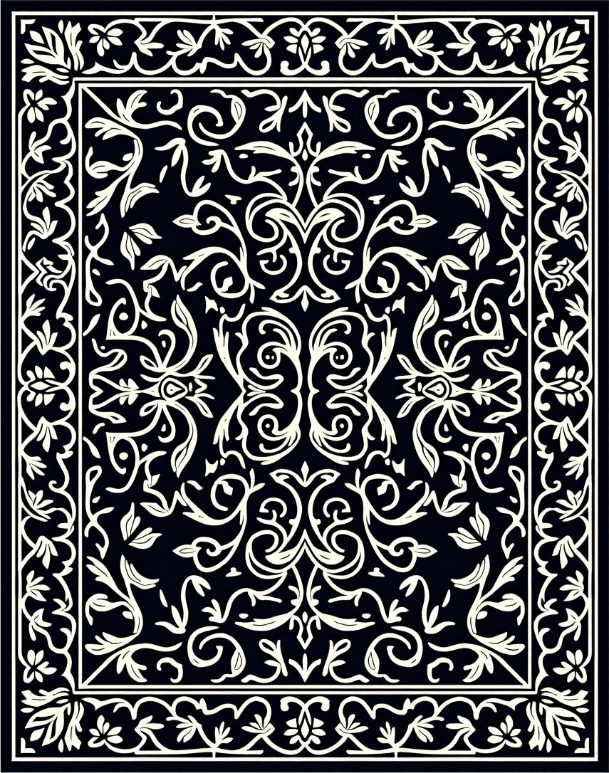 Elegant Ivory Baroque Foliate Design Rug