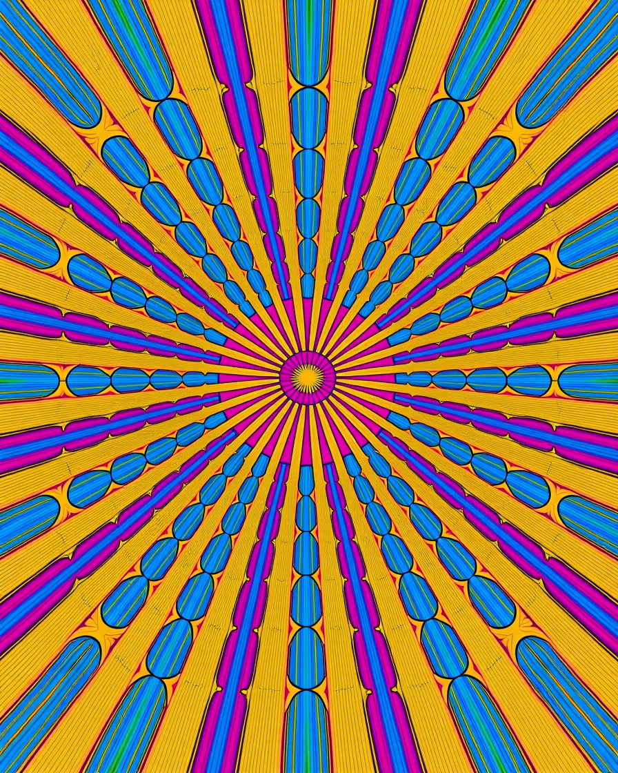 Vibrant Yellow Sunburst Oval Stripe Rug