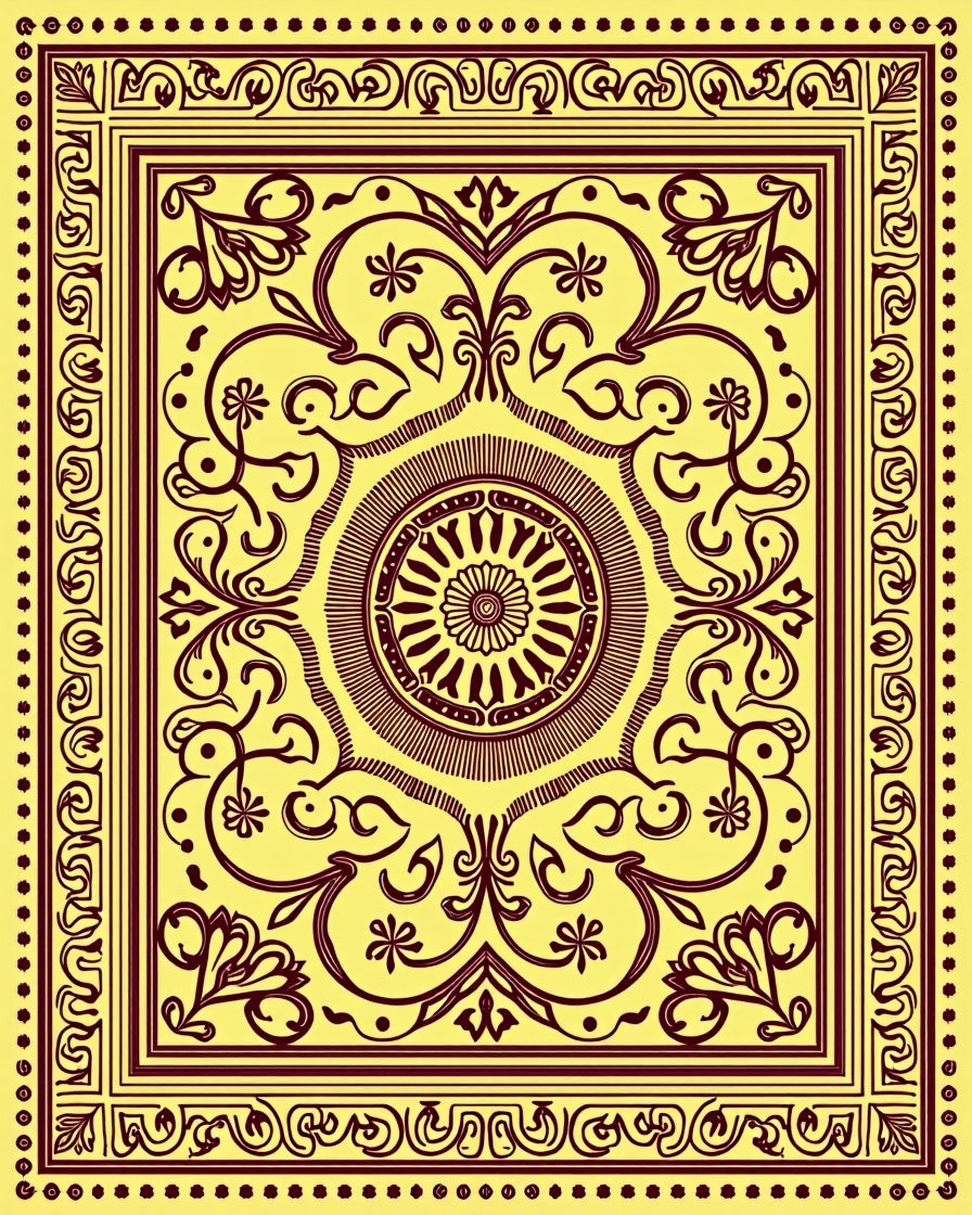 Golden Yellow Floral Medallion Border Rug