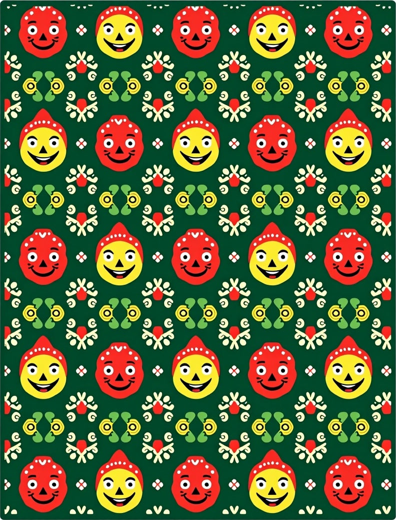 Red Yellow Happy Face Folk Rug