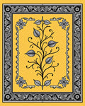 Gold Yellow Black Floral Scroll Border Rug