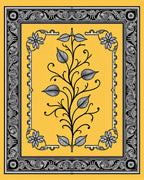 Gold Yellow Black Floral Scroll Border Rug