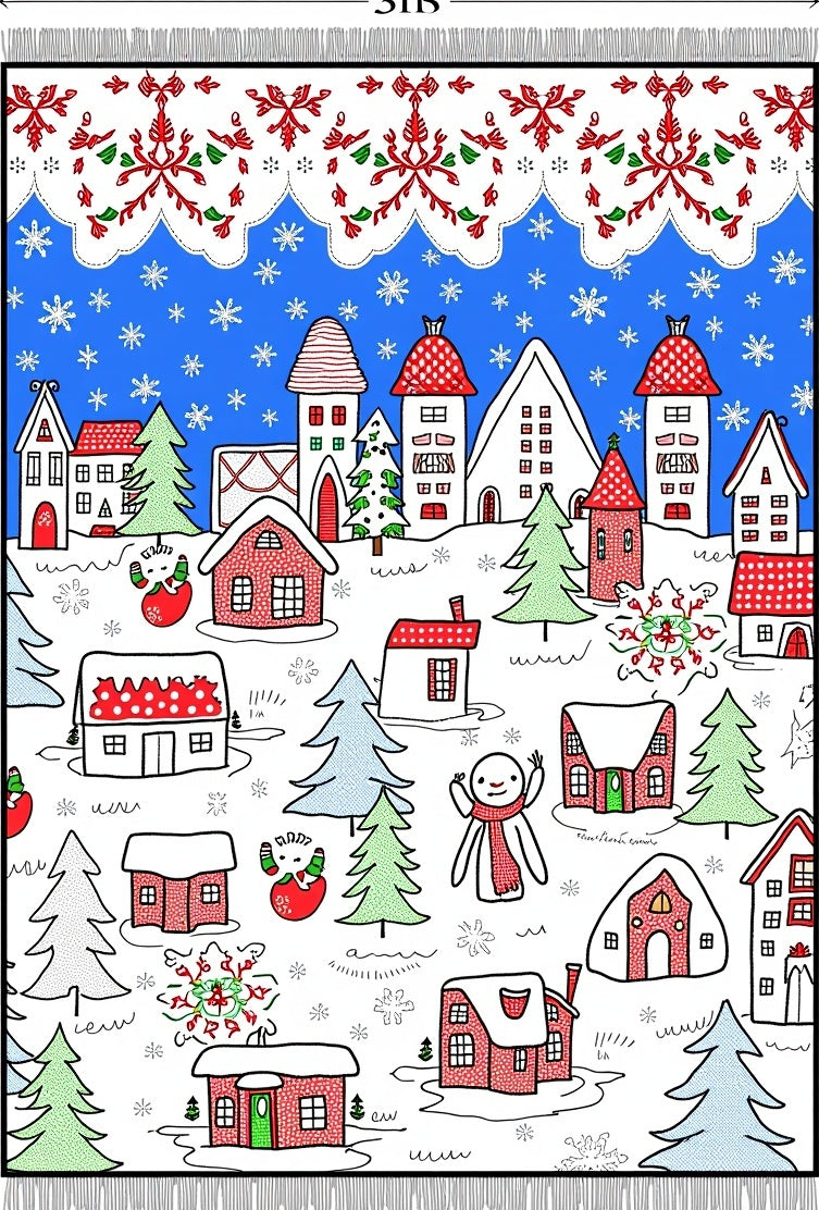 Whimsical Winter Village Snowfolk Rug