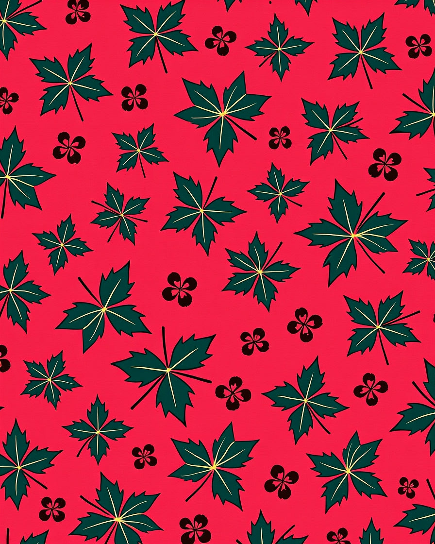Vibrant Red Leafy Garden Scatter Rug