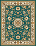 Vintage Teal Floral Scroll Medallion Rug