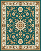 Vintage Teal Floral Scroll Medallion Rug