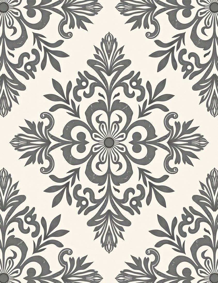 Classic Gray Damask Medallion Rug