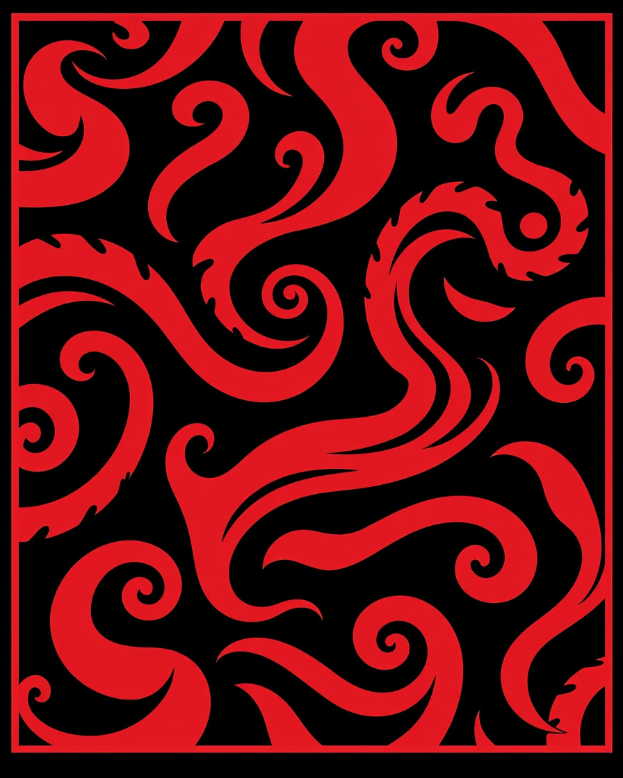 Crimson Swirl Scrollwork Contemporary Rug