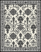 Black Ornamental Floral Cream Field Rug