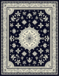 Dark Navy Floral Medallion Garden Rug
