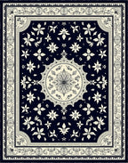 Dark Navy Floral Medallion Garden Rug