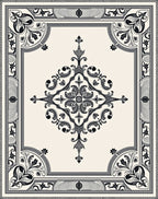 Elegant Black White Scrollwork Medallion Rug