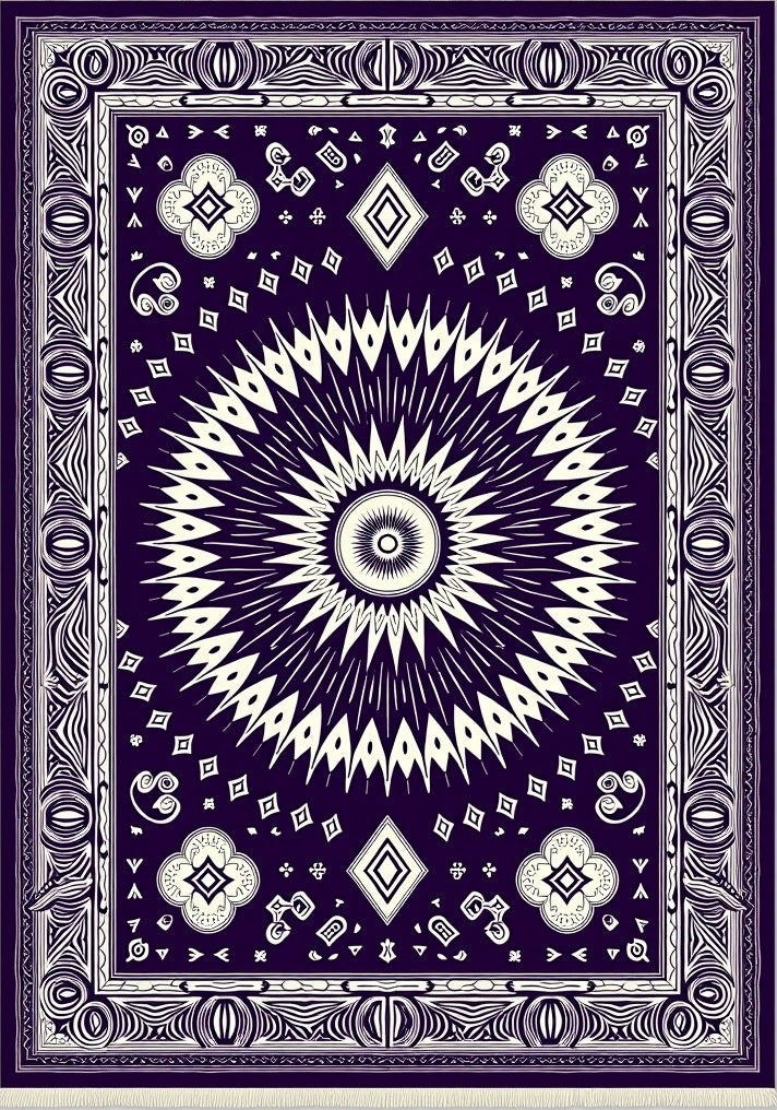 Deep Plum Sunburst Mandala Accent Rug