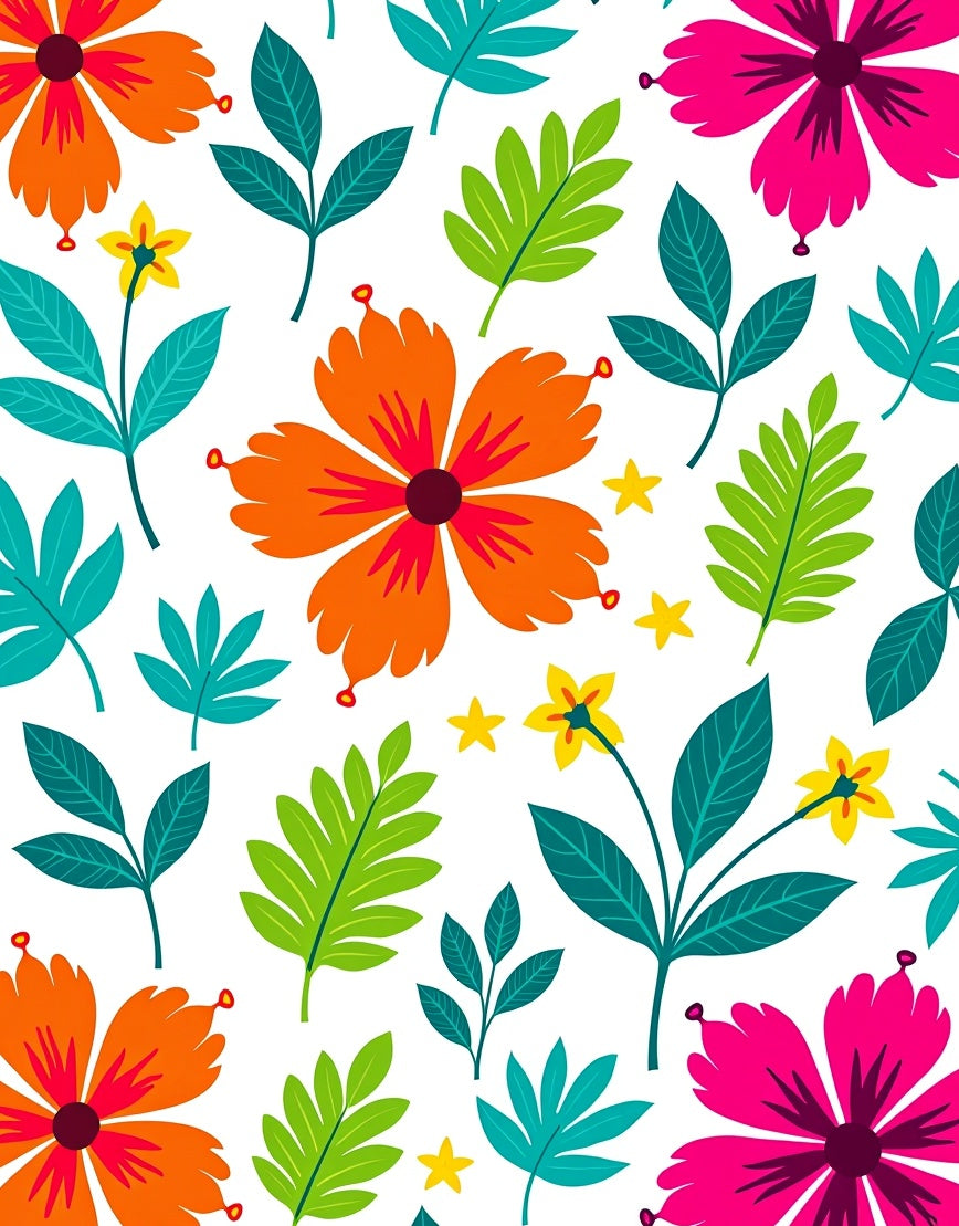 Vibrant Tropical Floral Leaf Medley Rug