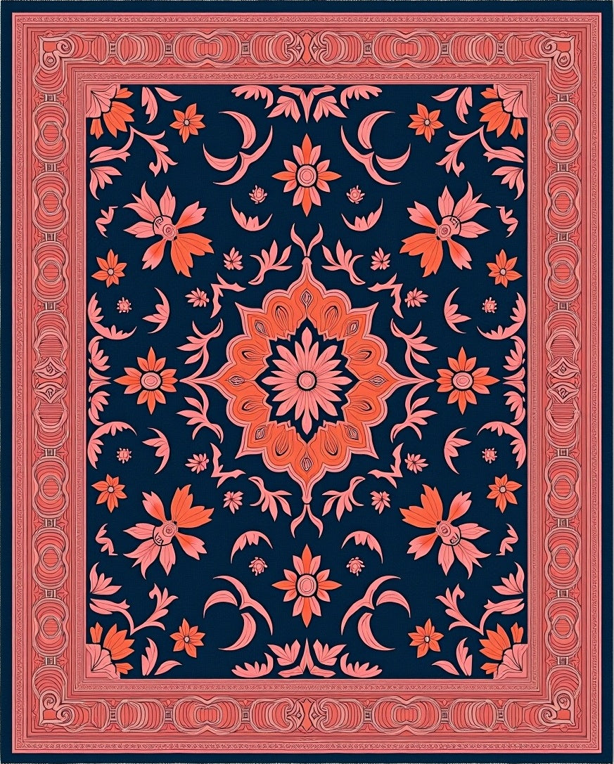 Coral Floral Medallion Navy Rug