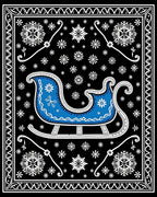 Winter Sleigh Snowflakes Black Rug
