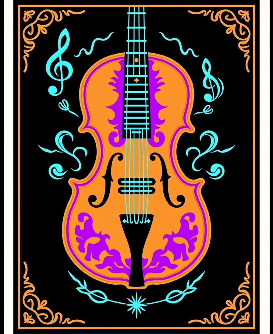 Bold Orange Violin Music Notes Rug