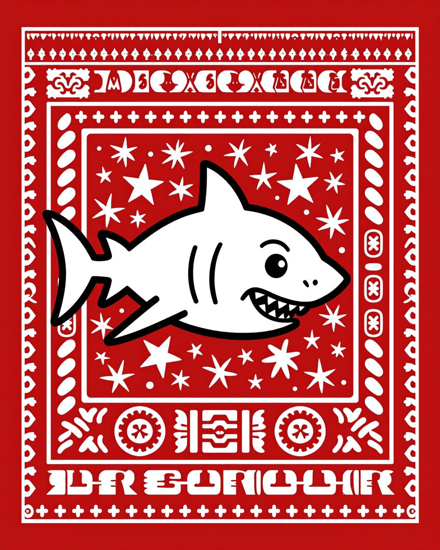 Red White Cartoon Shark Starry Night Rug