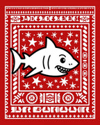 Red White Cartoon Shark Starry Night Rug