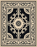 Antique Beige Black Medallion Frame Rug