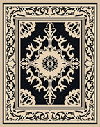 Antique Beige Black Medallion Frame Rug
