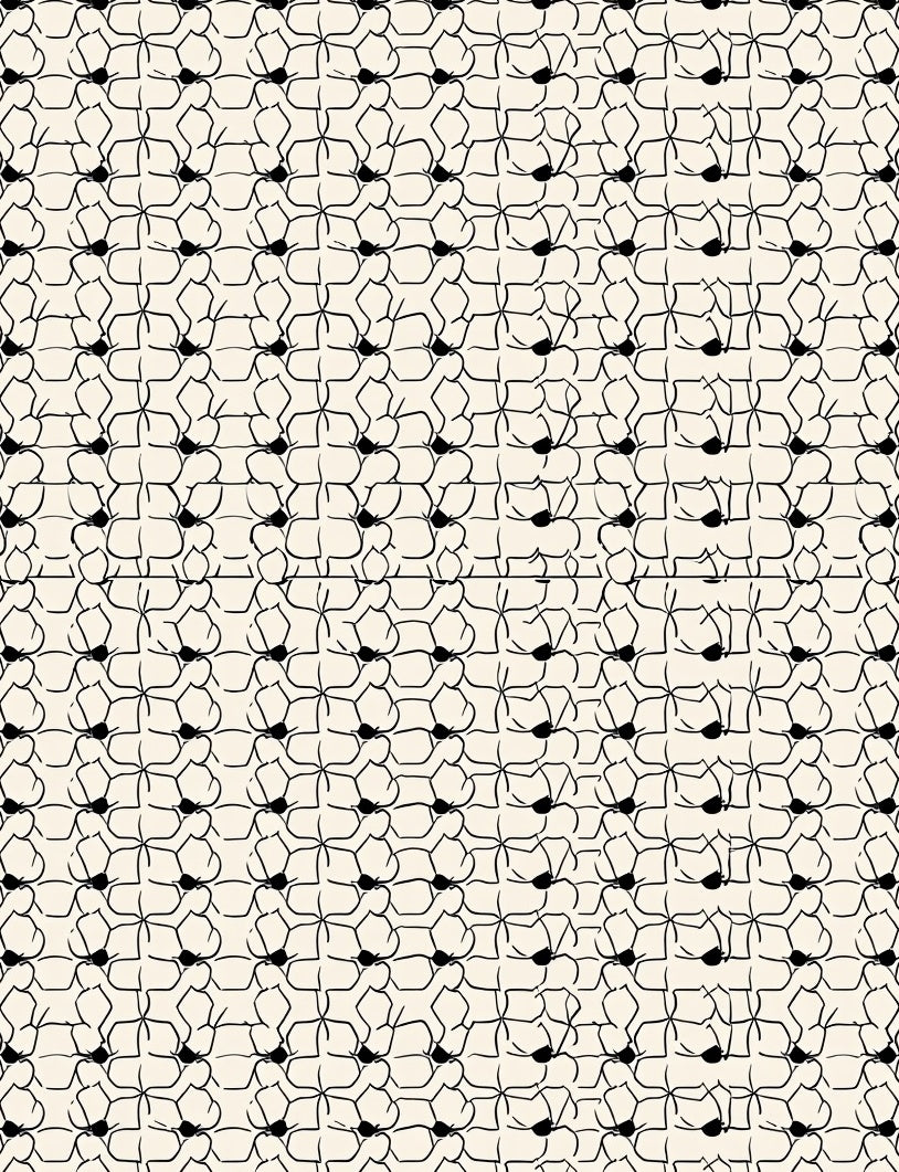 Black Outline Floral Repeating Pattern Rug